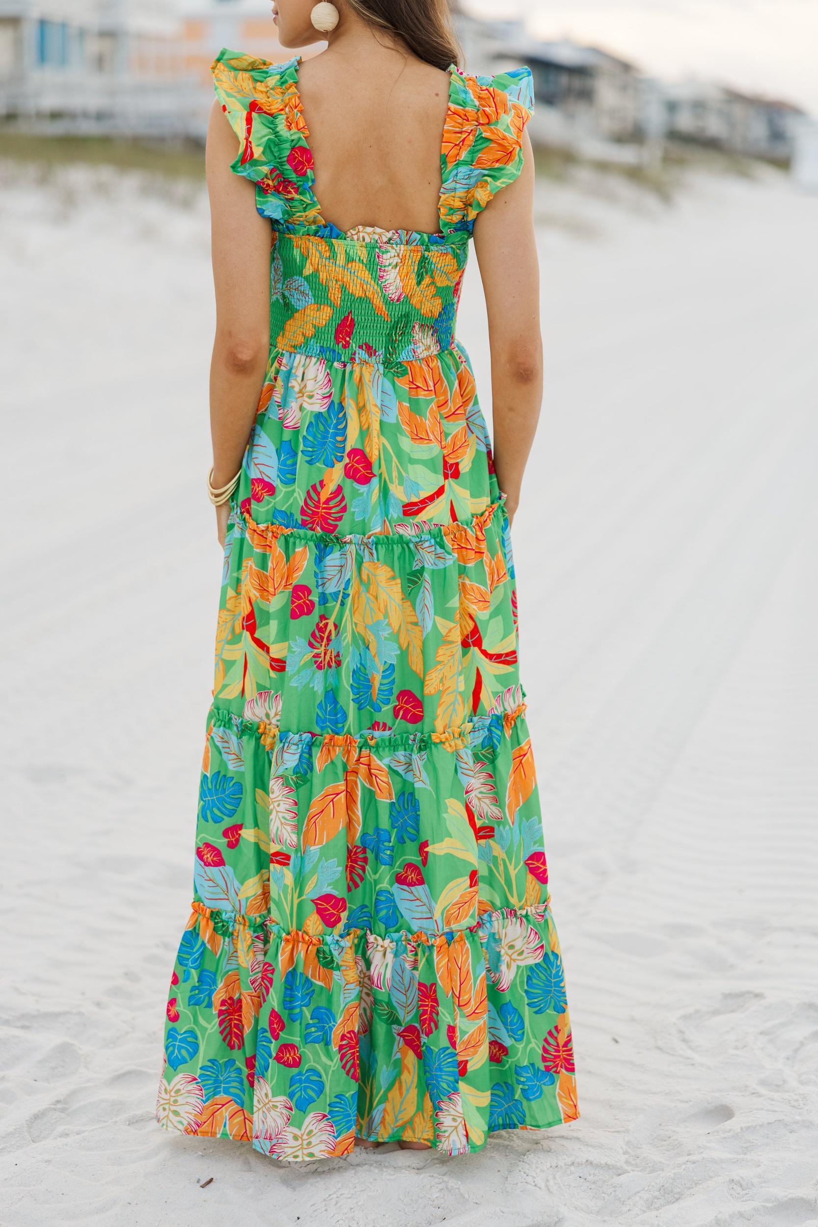 Fearless Travels Green Tropical Maxi Dress Female Product Image