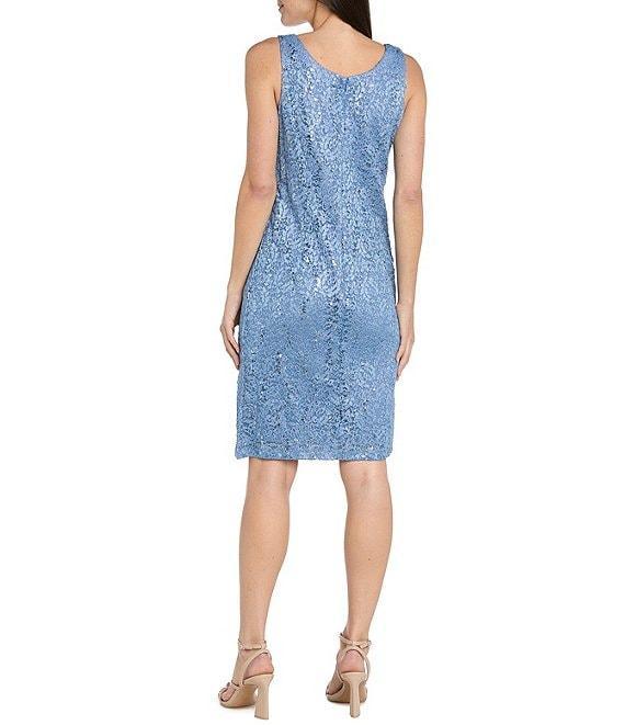 R & M Richards 2-Piece Scalloped Glitter Lace Beaded V-Neck Jacket Dress Product Image