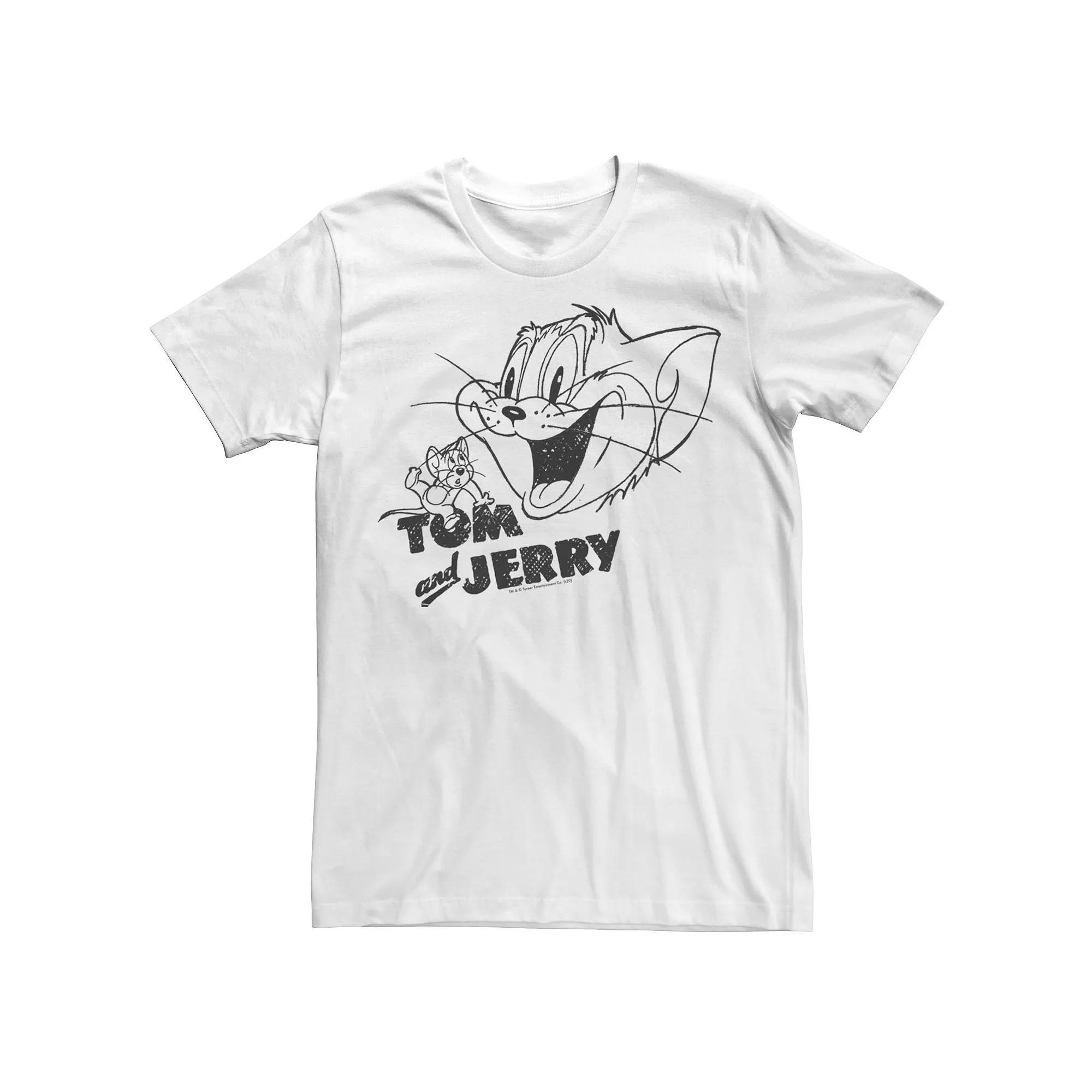 Men's Tom And Jerry Line Art Portrait Logo Tee,  Product Image
