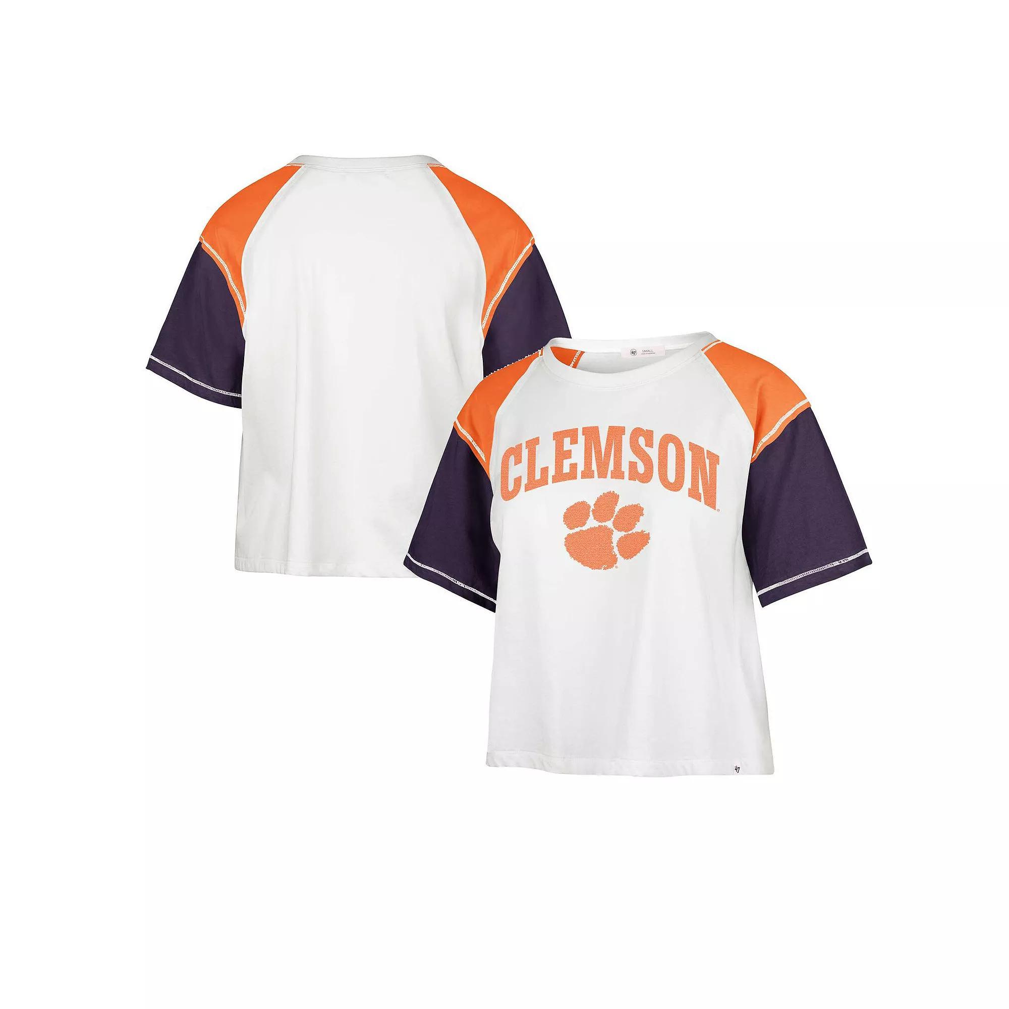 Women's '47 White Clemson Tigers Serenity Gia Cropped T-Shirt, Size: XL Product Image