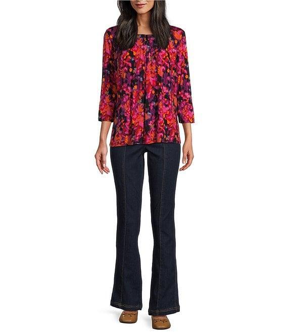 Intro Nia Slimming High Waist Gold Tone Stitching Detail Pull-On Flare Leg Pants Product Image