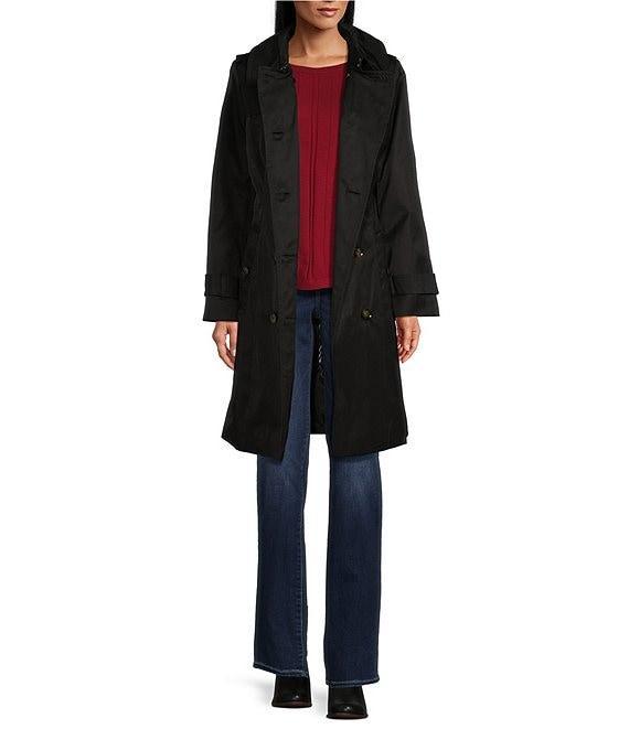 London Fog Petite Size Double Breasted Point Collar Button Front Trench Coat Product Image