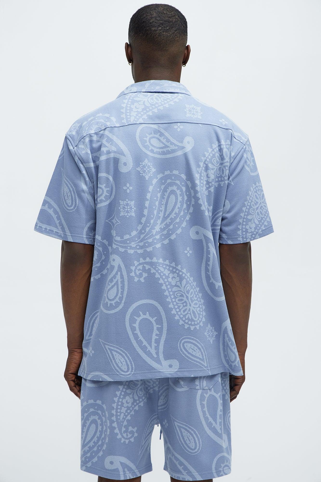 Heritage Paisley Short Sleeve Button Up - Light Blue Product Image