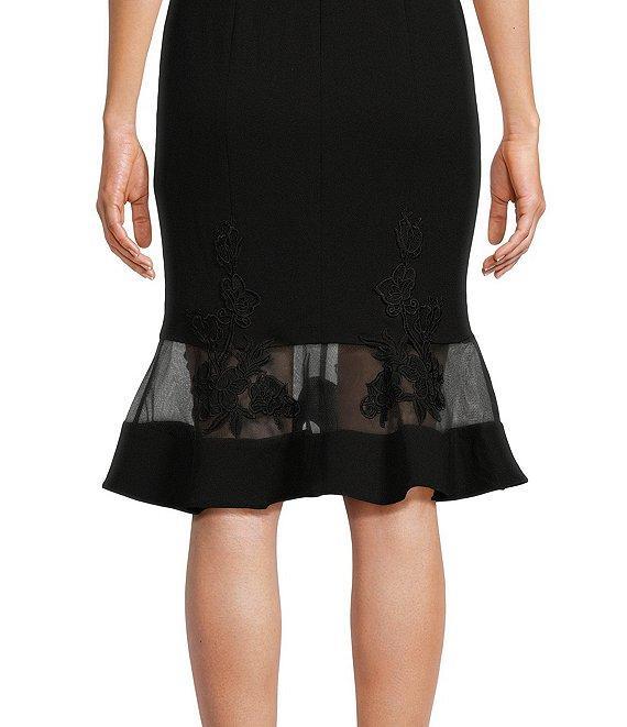 Aidan Mattox Stretch V-Neck Cap Sleeve Flounce Floral Mesh Insert Sheath Dress Product Image