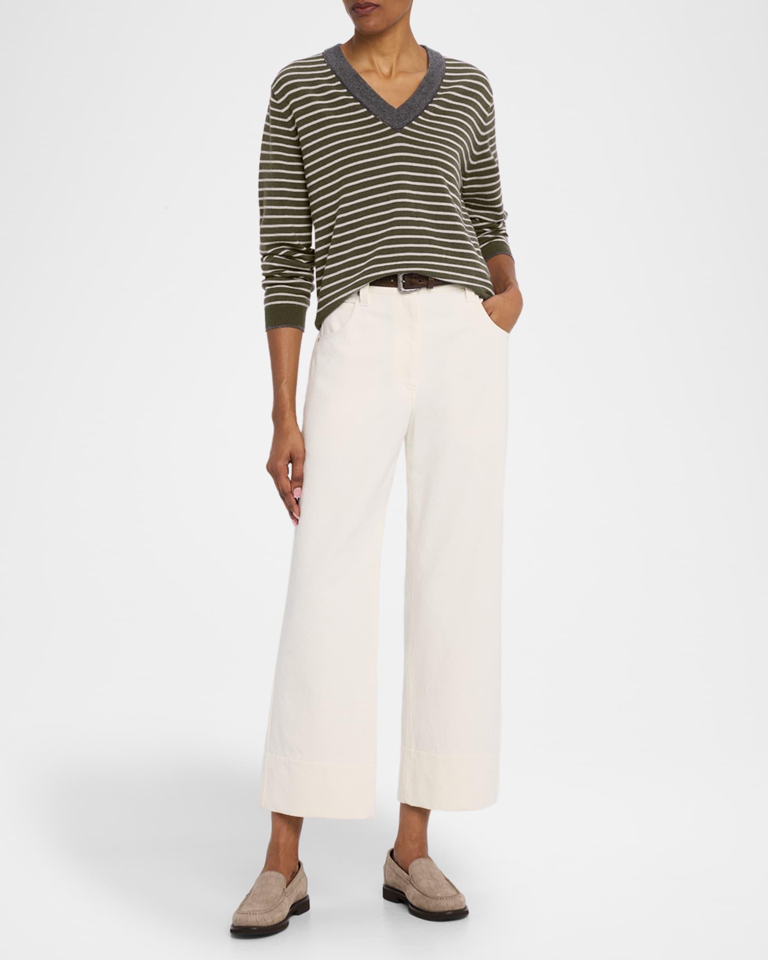 Striped Wool-Cashmere V-Neck Sweater Product Image