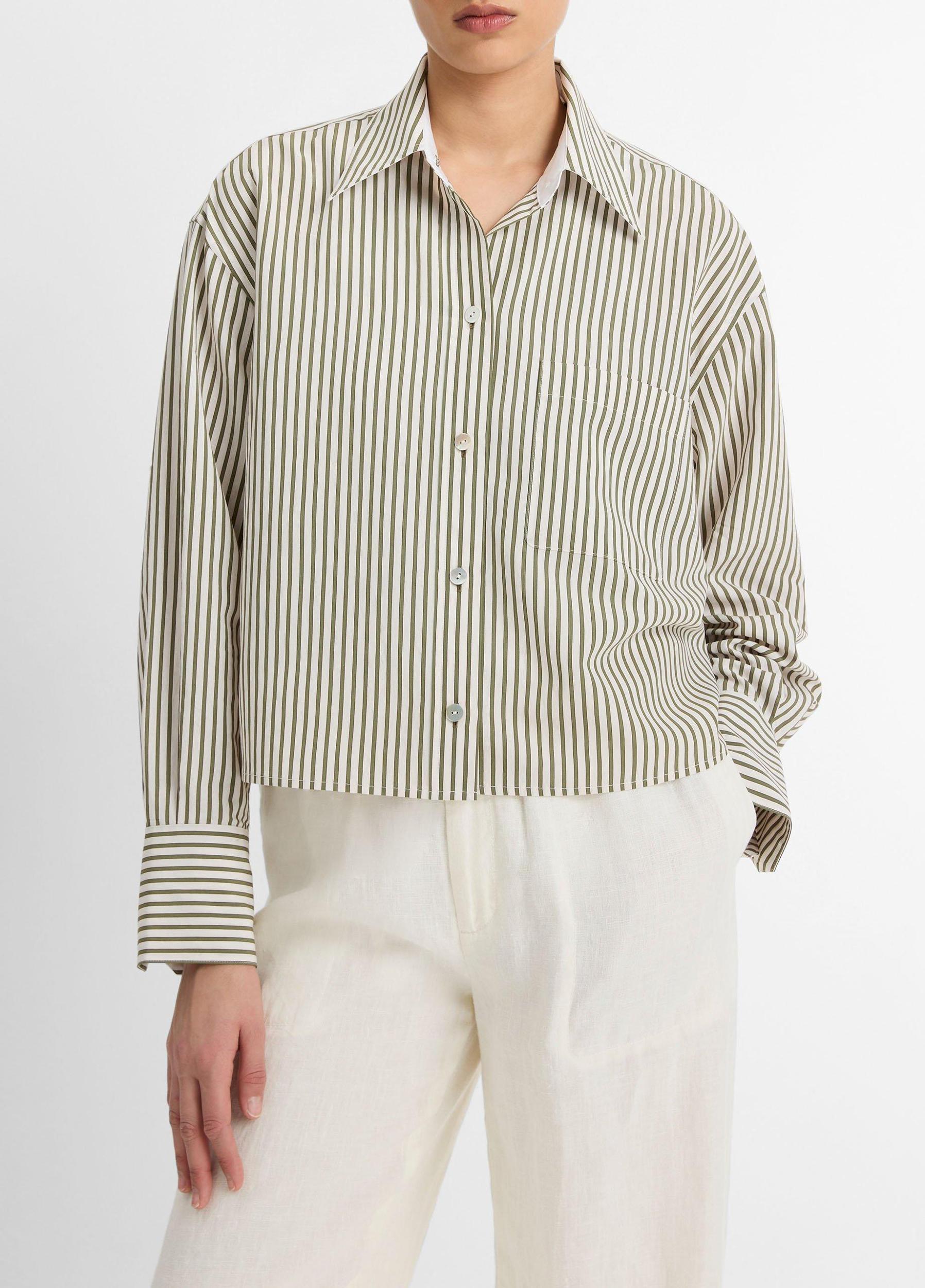 Till Stripe Cropped Button-Front Shirt Product Image