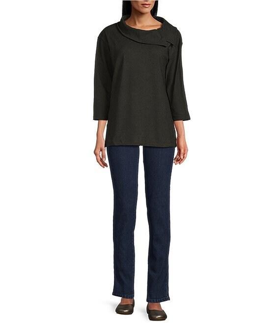 Ruby Rd. Luxe Rib Knit Split Cowl Neck 3/4 Sleeve Pullover Sweater Product Image