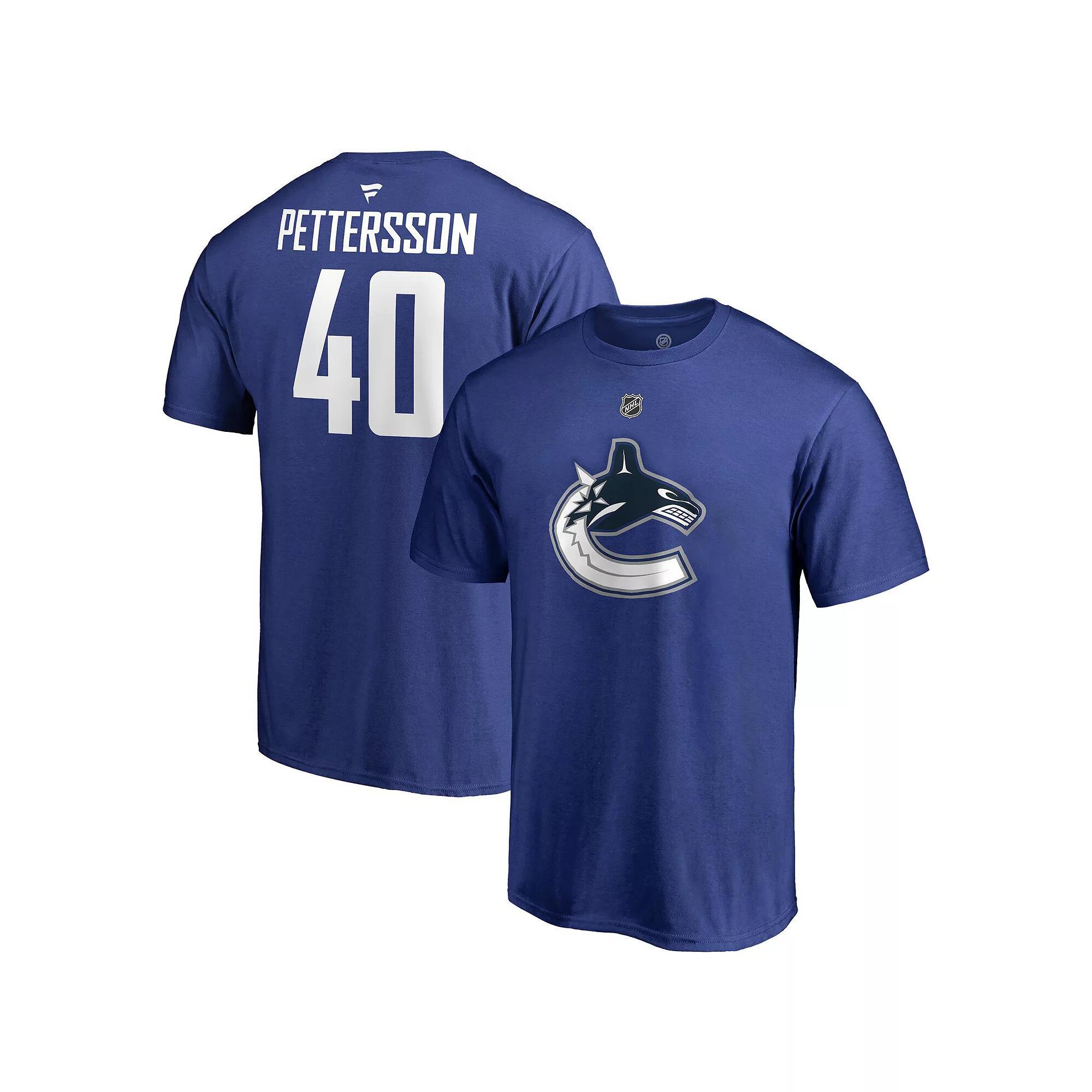 Men's Fanatics Branded Elias Pettersson Blue Vancouver Canucks Team Authentic Stack Name & Number T-Shirt,  Product Image