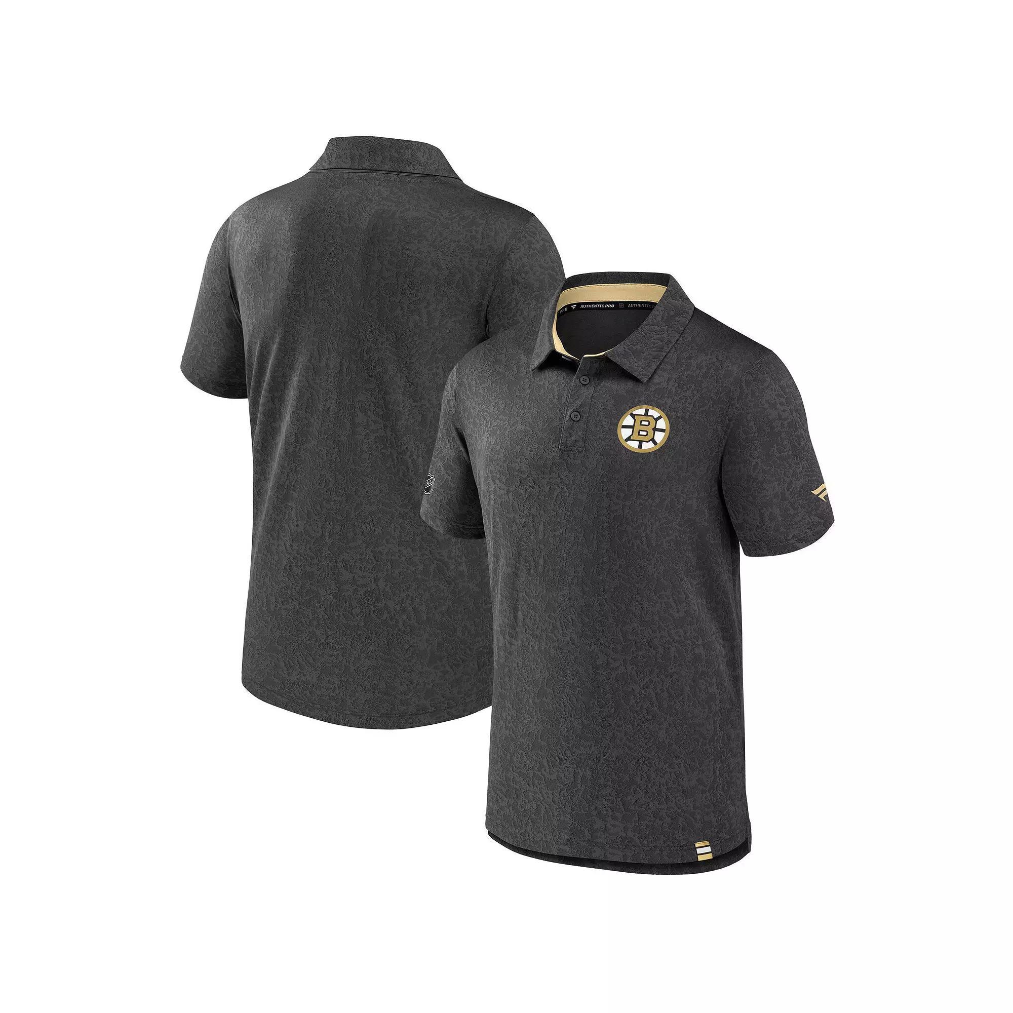 Men's Fanatics Black Boston Bruins Authentic Pro Jacquard Polo,  Product Image