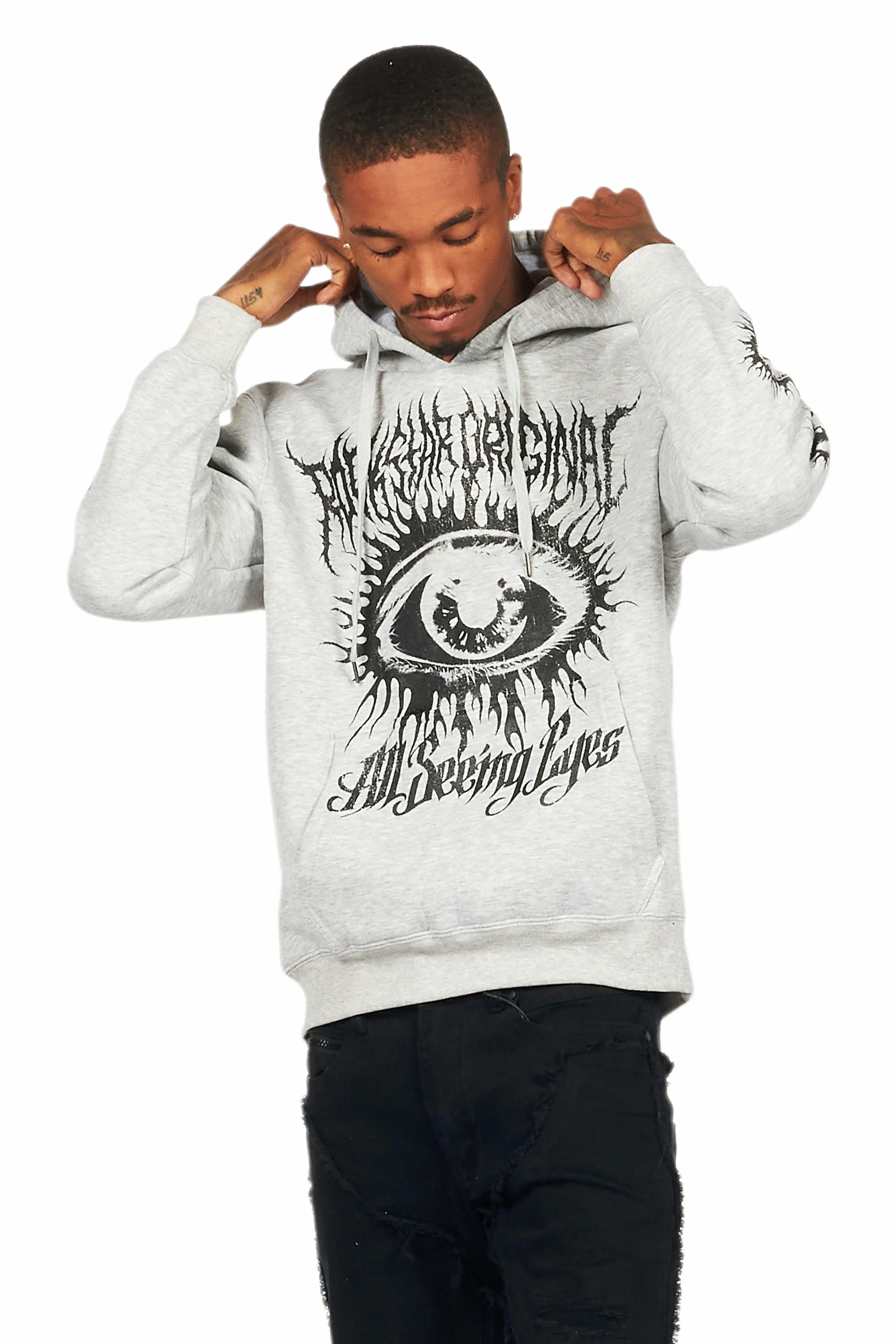 All Seeing Eyes Heather Grey Graphic Hoodie Male Product Image