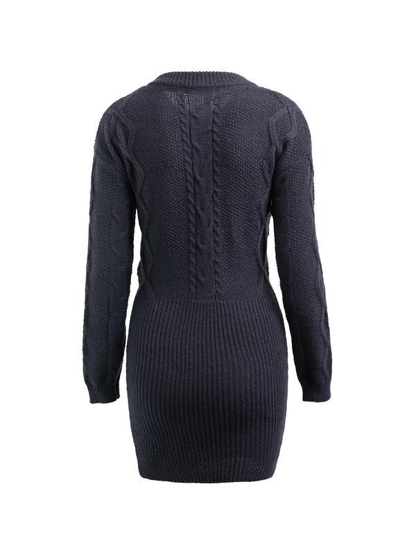Vintage Cable Knit Long Sleeve Knit Mini Dress Product Image