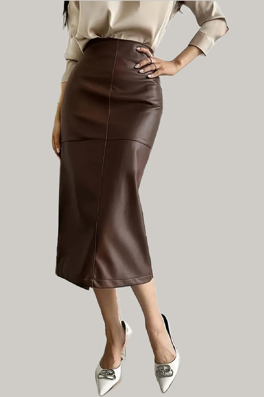 Amelie Faux Leather Midi Skirt Product Image