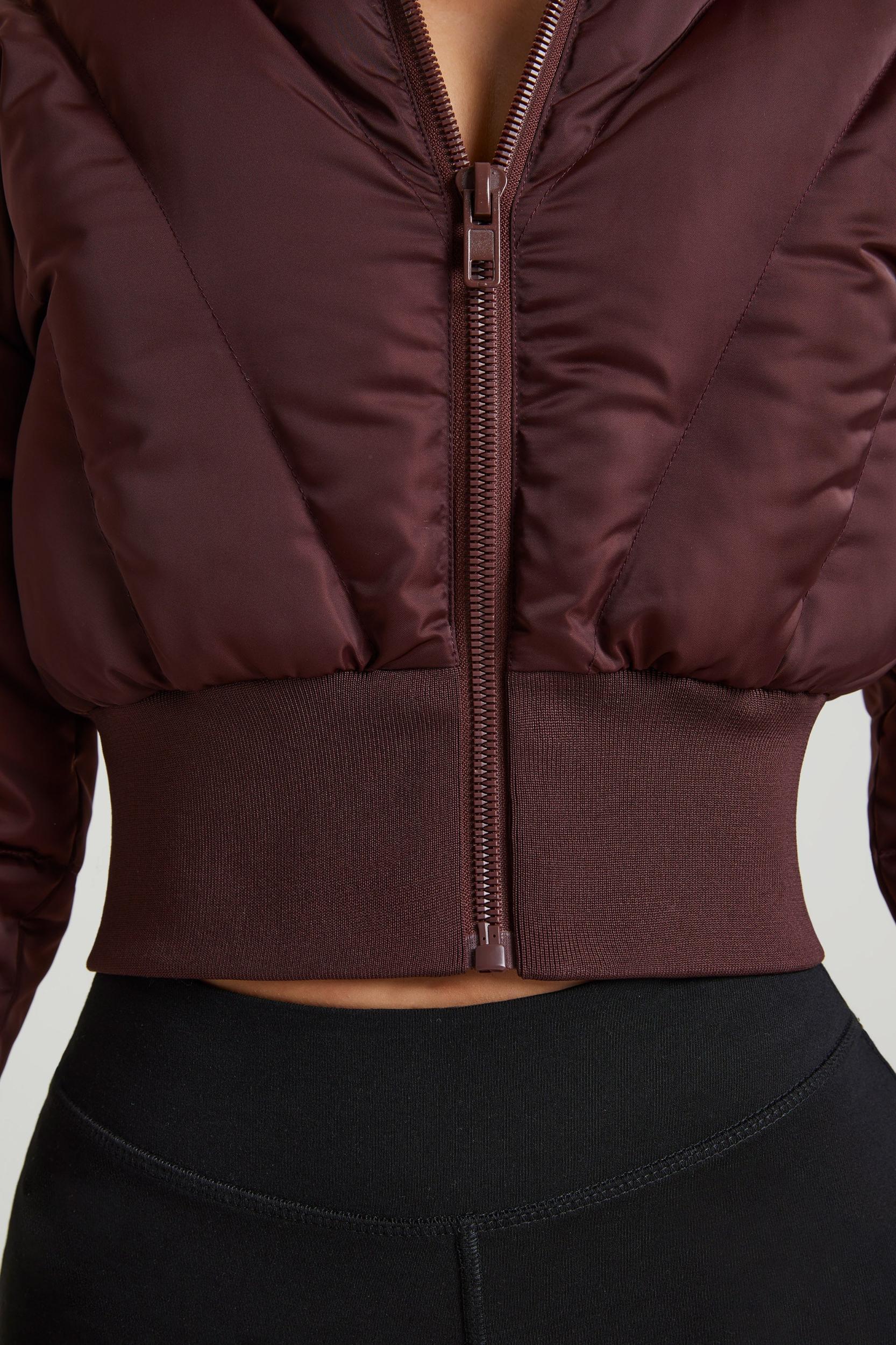 Ribbed Puffer Jacket in Brown Product Image