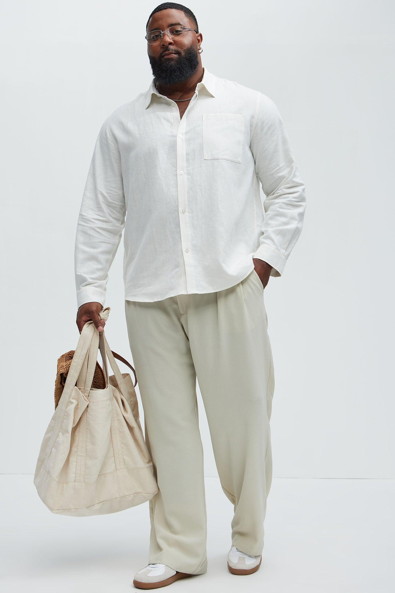 Bahamas Linen Single Pocket Long Sleeve Shirt - White Product Image