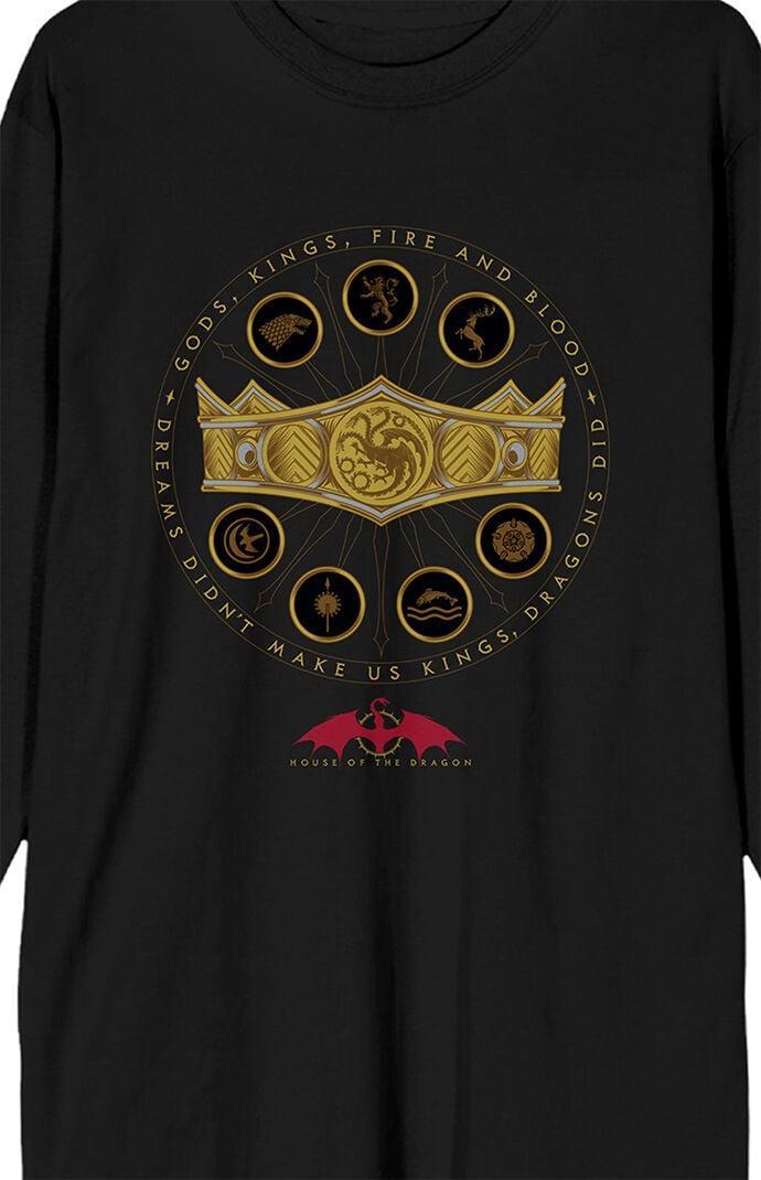 Men's House of the Dragon Gold Crown Long Sleeve T-Shirt Product Image