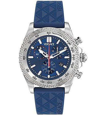 Versace Mens Chrono X Blue Strap Stainless Steel Case Watch Product Image