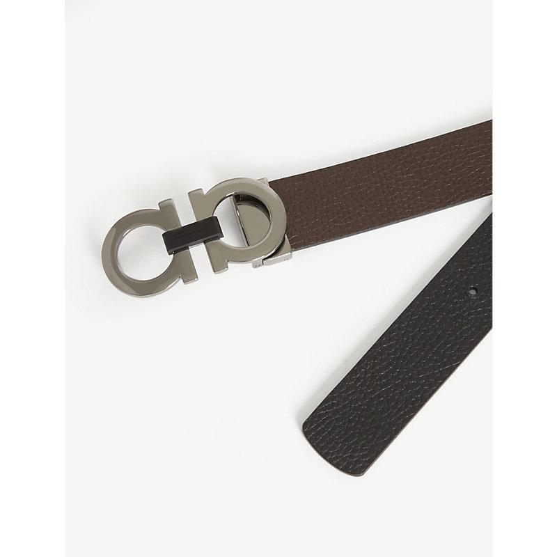 FERRAGAMO Salvatore  Mens Blk Brown Silver Gancini Reversible Leather Belt Product Image