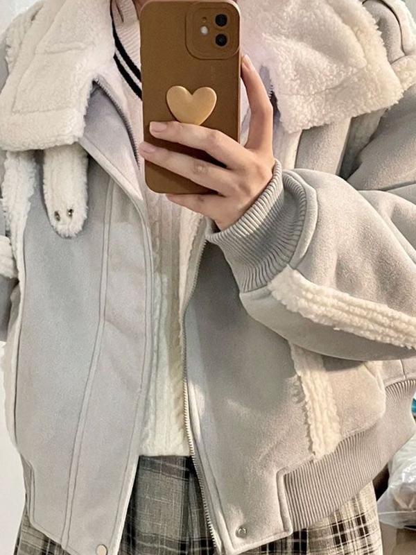 Suede Lambswool Splice Short Jacket Product Image