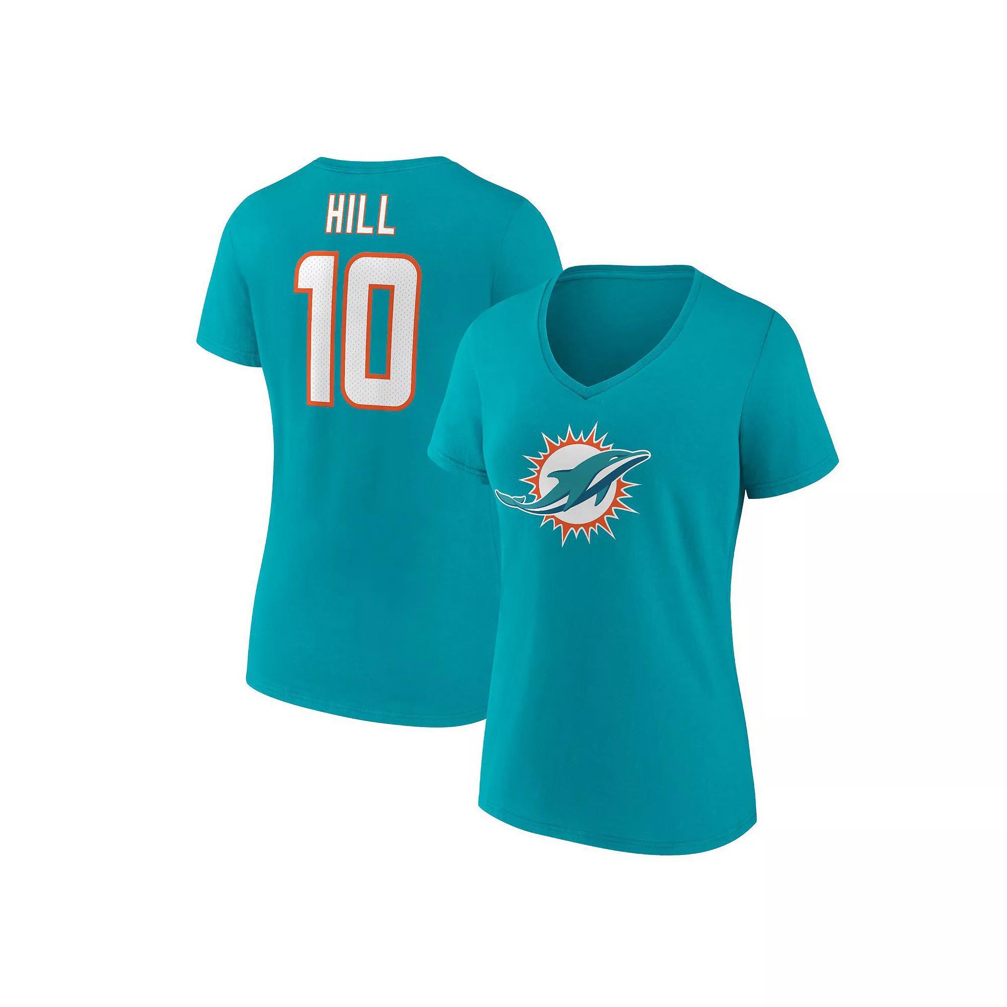 Women's Tyreek Hill Aqua Miami Dolphins Player Icon Name & Number V-Neck T-Shirt,  Product Image
