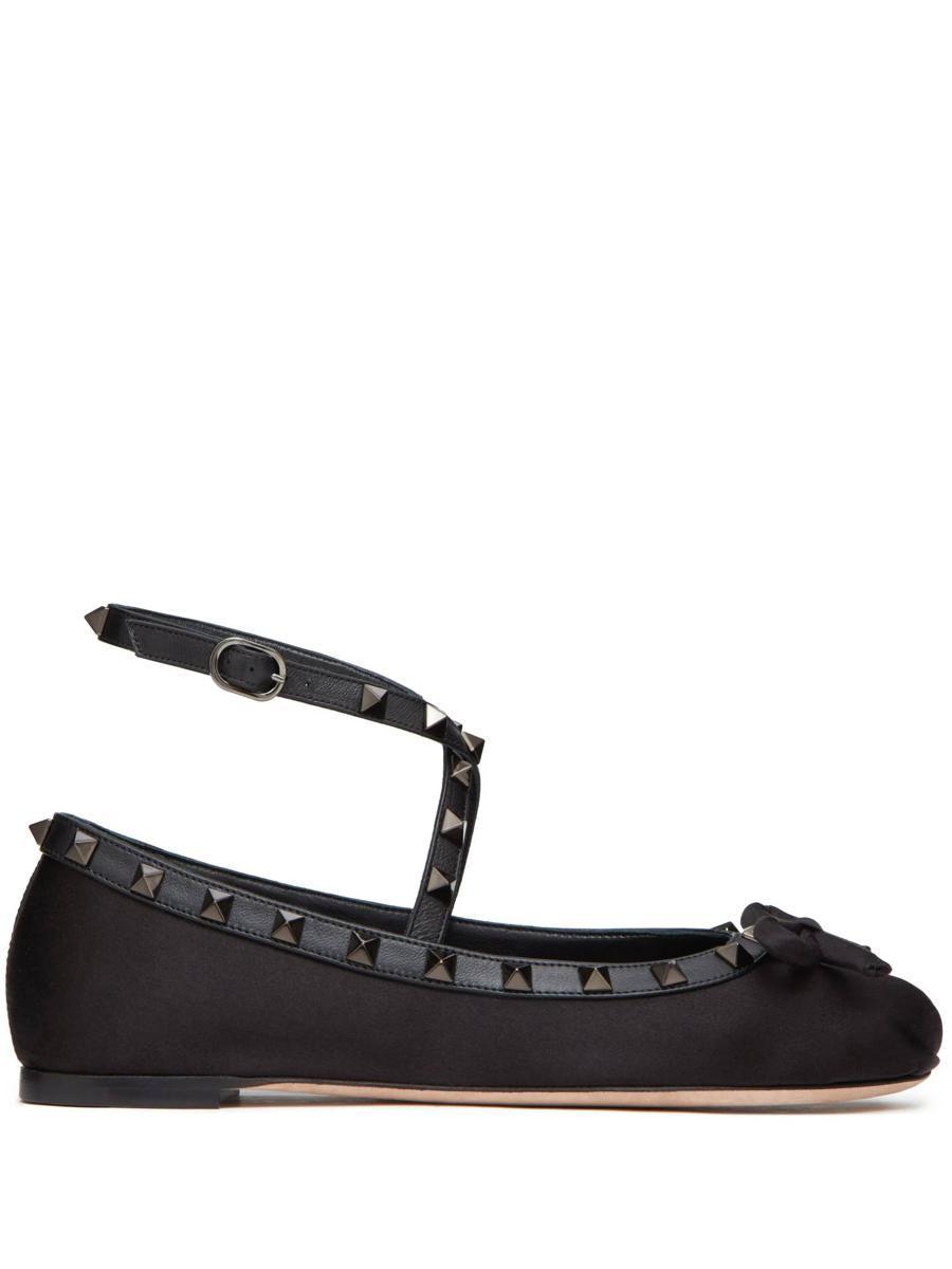 VALENTINO GARAVANI Rockstud Satin Ballerina With Tone-on-tone Studs Woman Black 40.5 Product Image