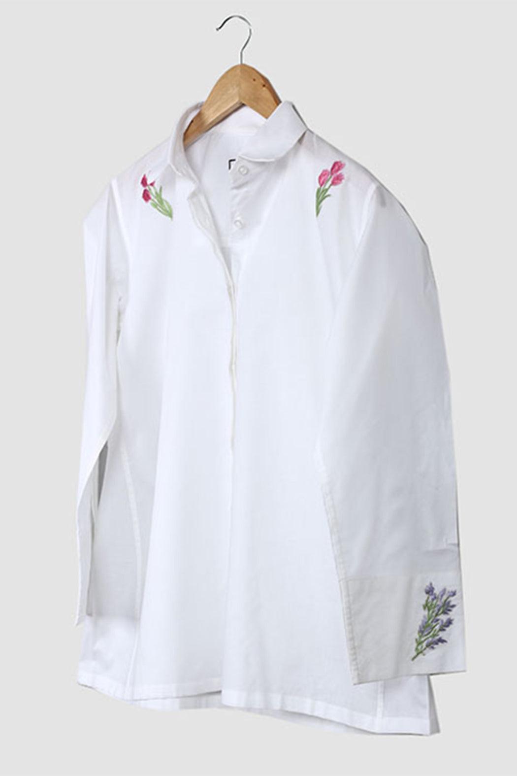 White Oversized Lightweight Embroidered Shirt Female Product Image