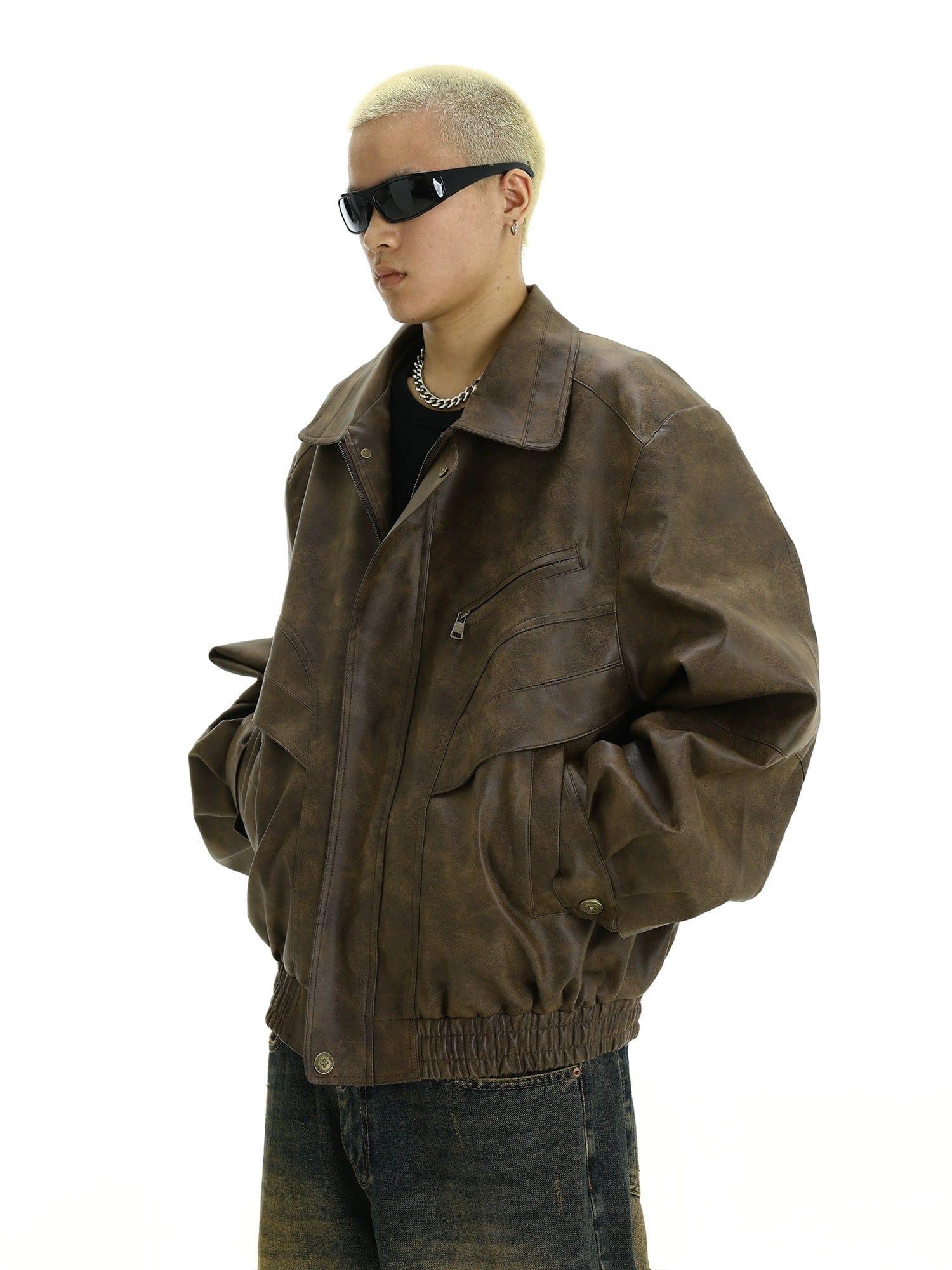 RT No. 10355 BROWN LEATHER ZIP-UP JK Product Image