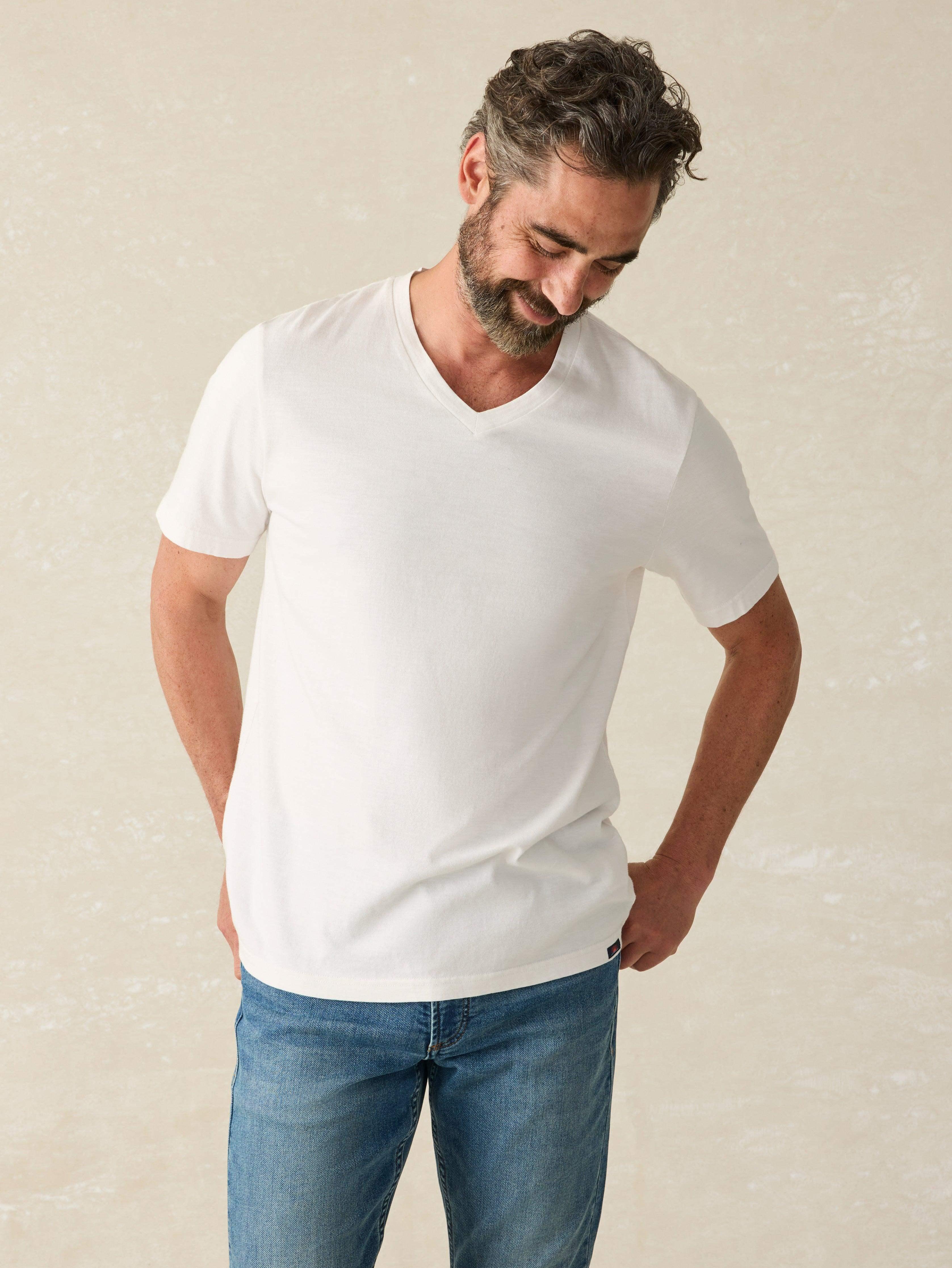 Sunwashed V-Neck Tee - White Male Product Image