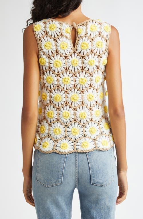 ALICE AND OLIVIA Alice + Olivia Reva Daisy Crochet Shell Top In White Floral Product Image