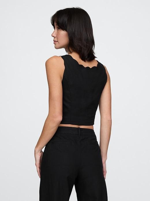 Linen-Blend Scalloped Crop Top Product Image