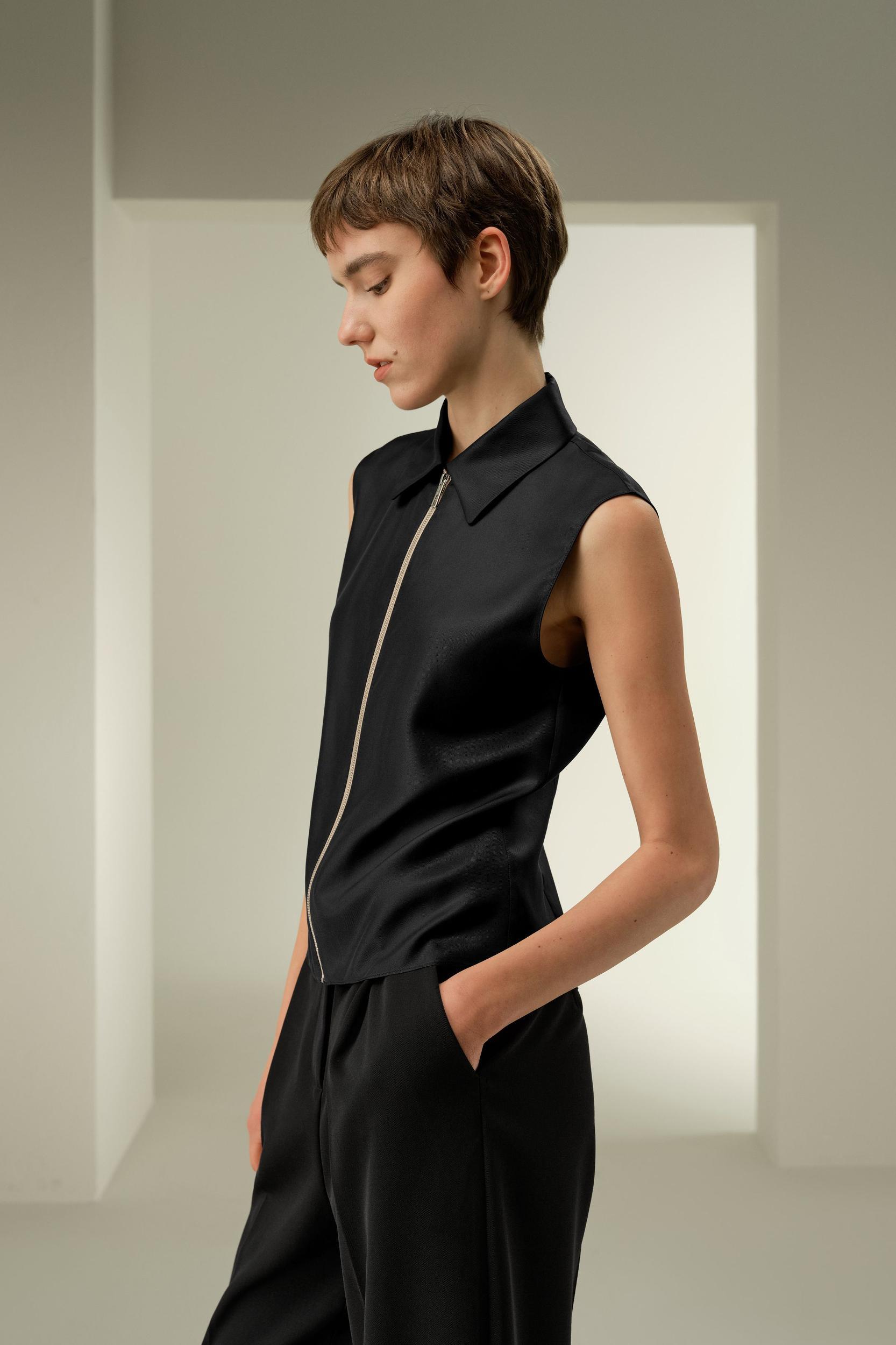 LILYSILK Silk Top Sleeveless - Female - Black 100% Pure Silk - Functional Zipper Placket Camisole XL Product Image