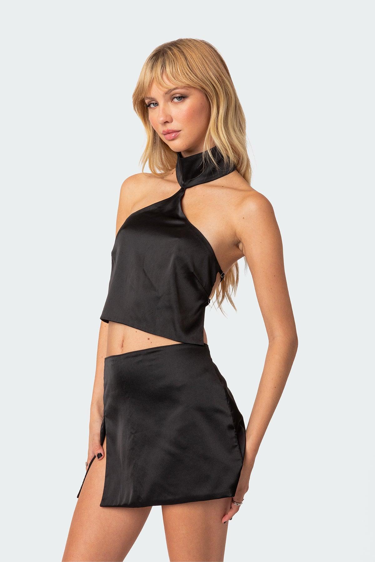 Daina Satin Effect Open-Back Crop Top Product Image