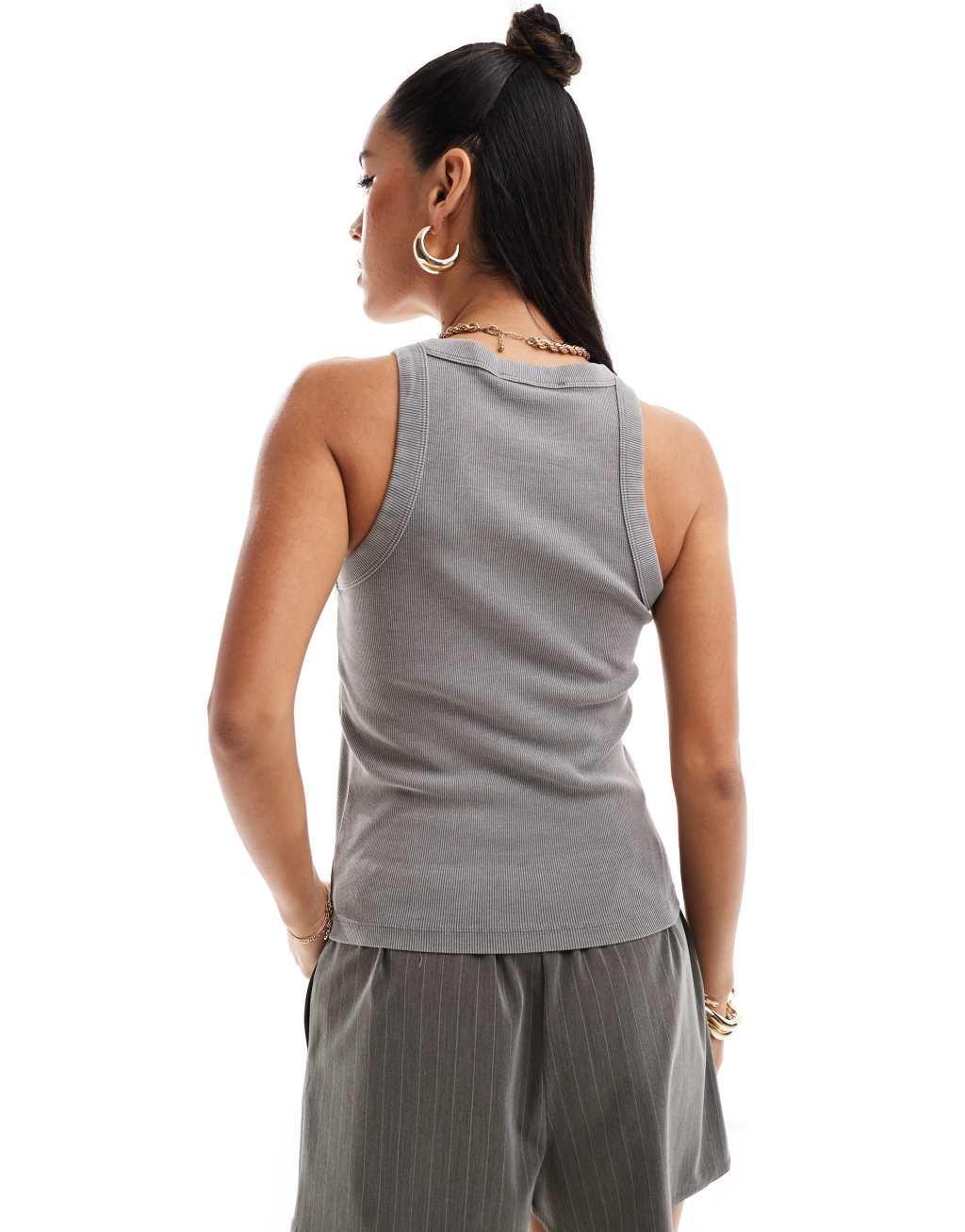 Mango racer tank top in washed gray Product Image