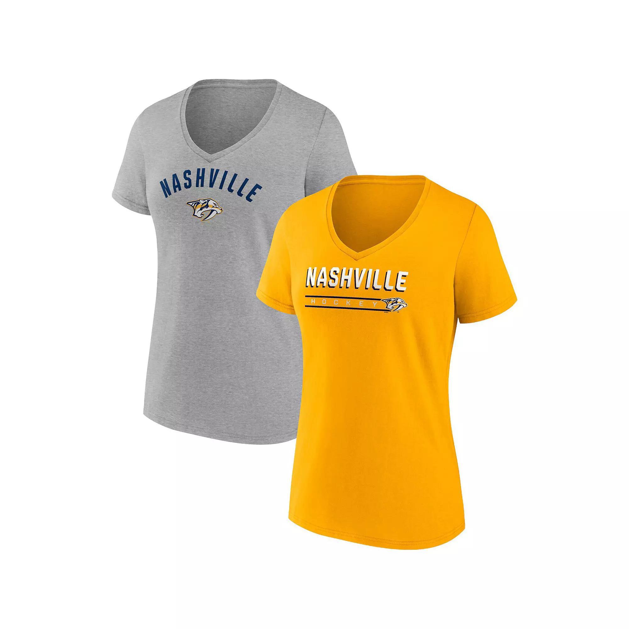 Women's Fanatics Branded Gold/Heathered Gray Nashville Predators 2-Pack V-Neck T-Shirt Set,  Product Image