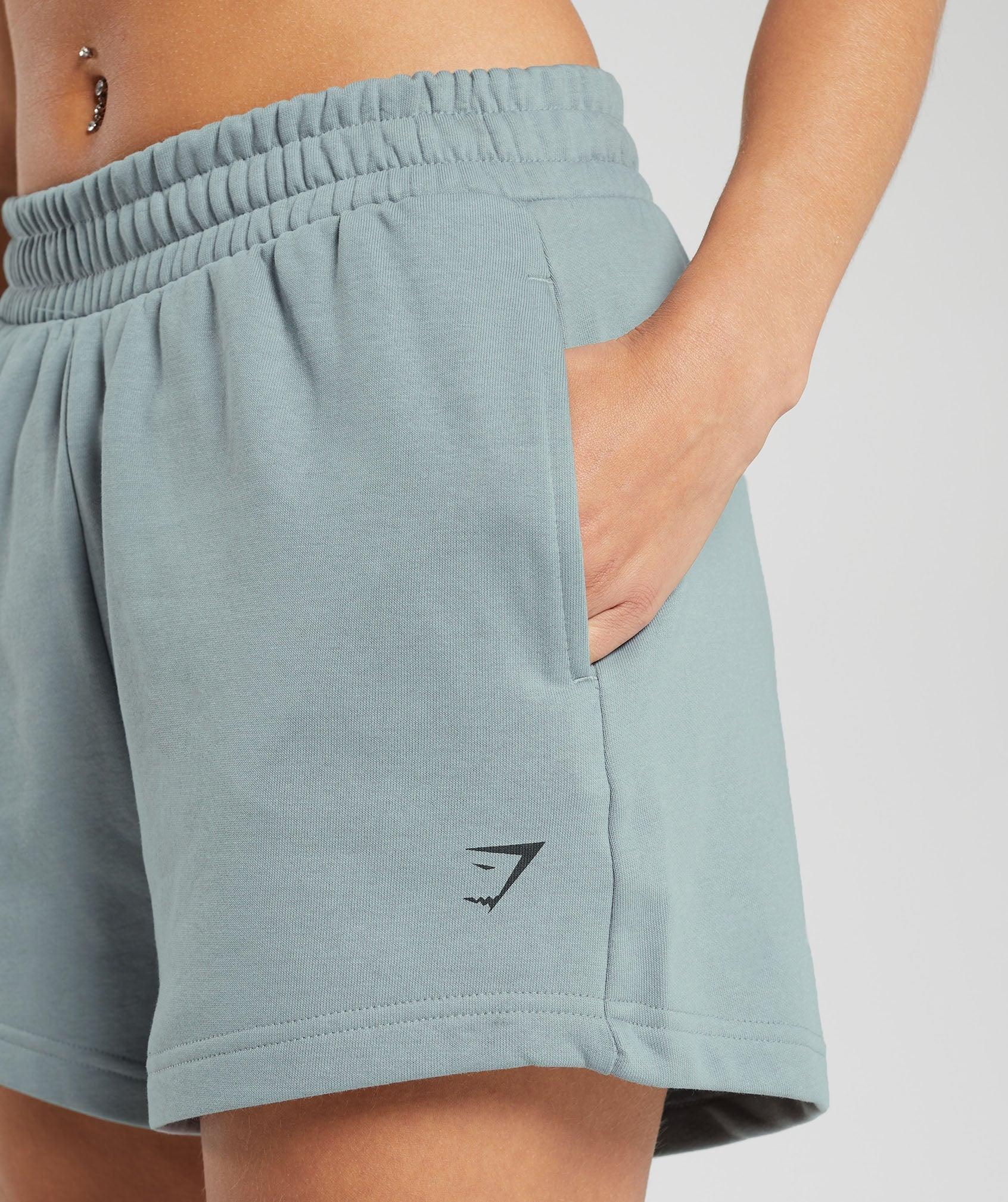 Gymshark Care Label Graphic Brushed Shorts - Denim Grey Female Product Image