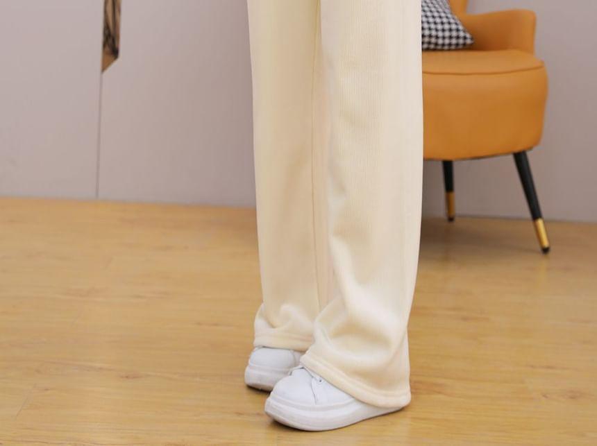 Mid Waist Plain Corduroy Loose Fit Pants Product Image