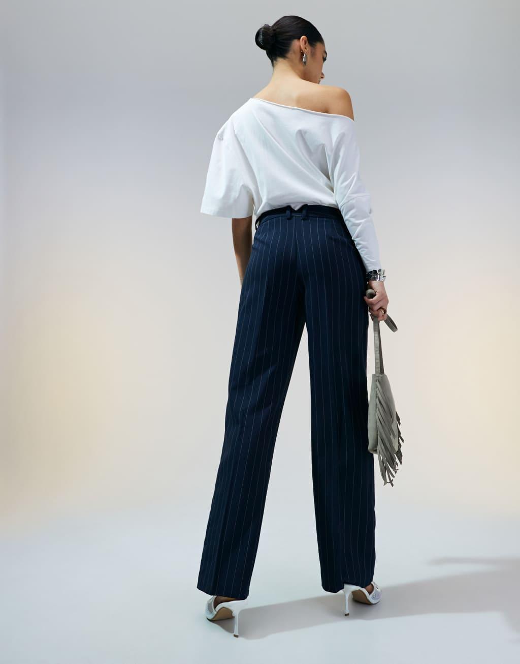 ASOS DESIGN tailored slim straight pants in navy stripe Product Image