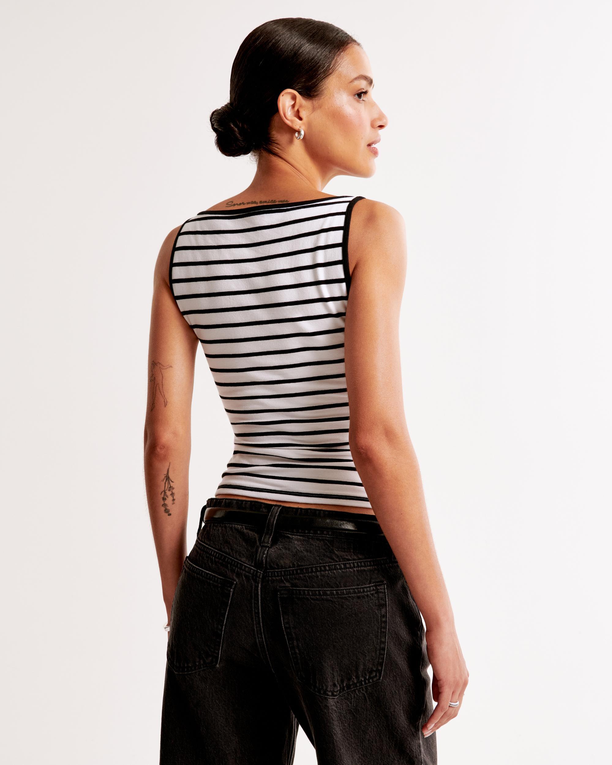 Cotton-Blend Seamless Fabric Boatneck Top Product Image