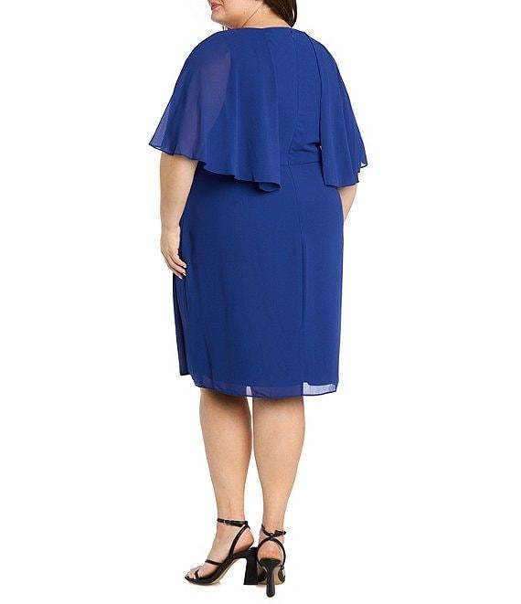 R & M Richards Plus Size Short Capelet Sleeve Chiffon Dress Product Image