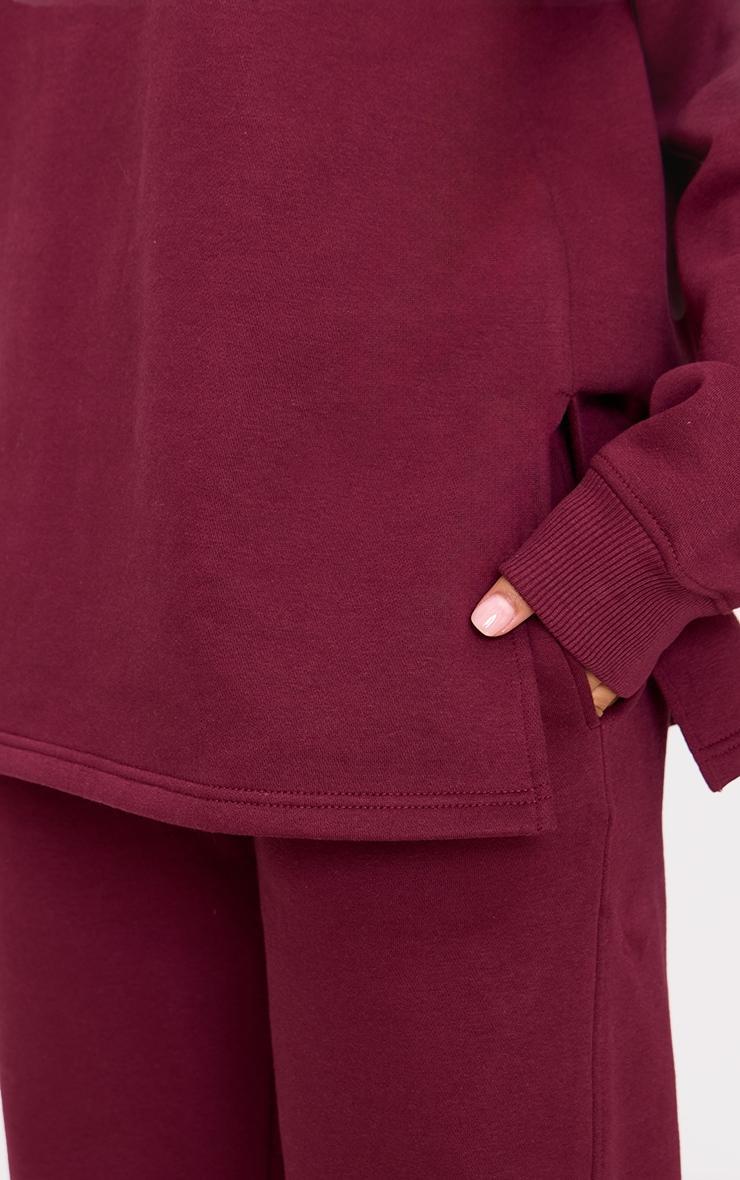 Burgundy Shirred Waist Seam Front Wide Leg Sweatpants Product Image