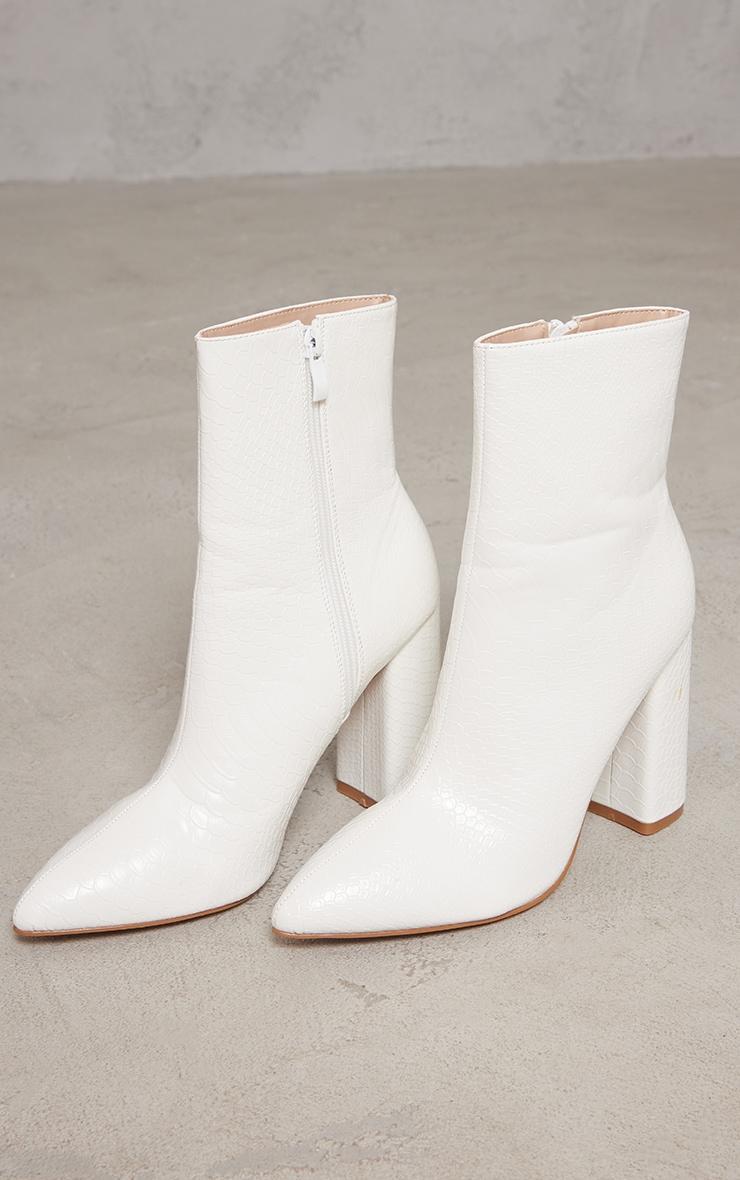 White Faux Snake Ankle Boot Product Image