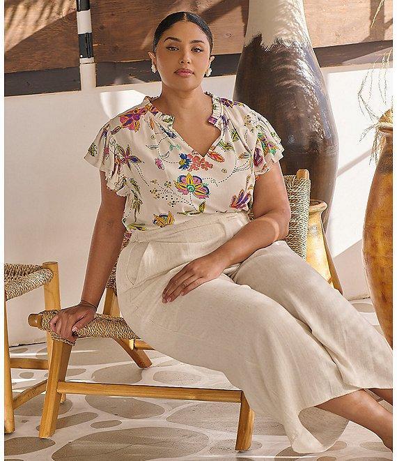 Sugarlips Plus Floral/Paisley Printed Flutter-Sleeve Woven Top Product Image