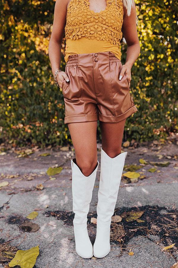 Called To Be Cute Faux Leather Shorts In Camel Product Image