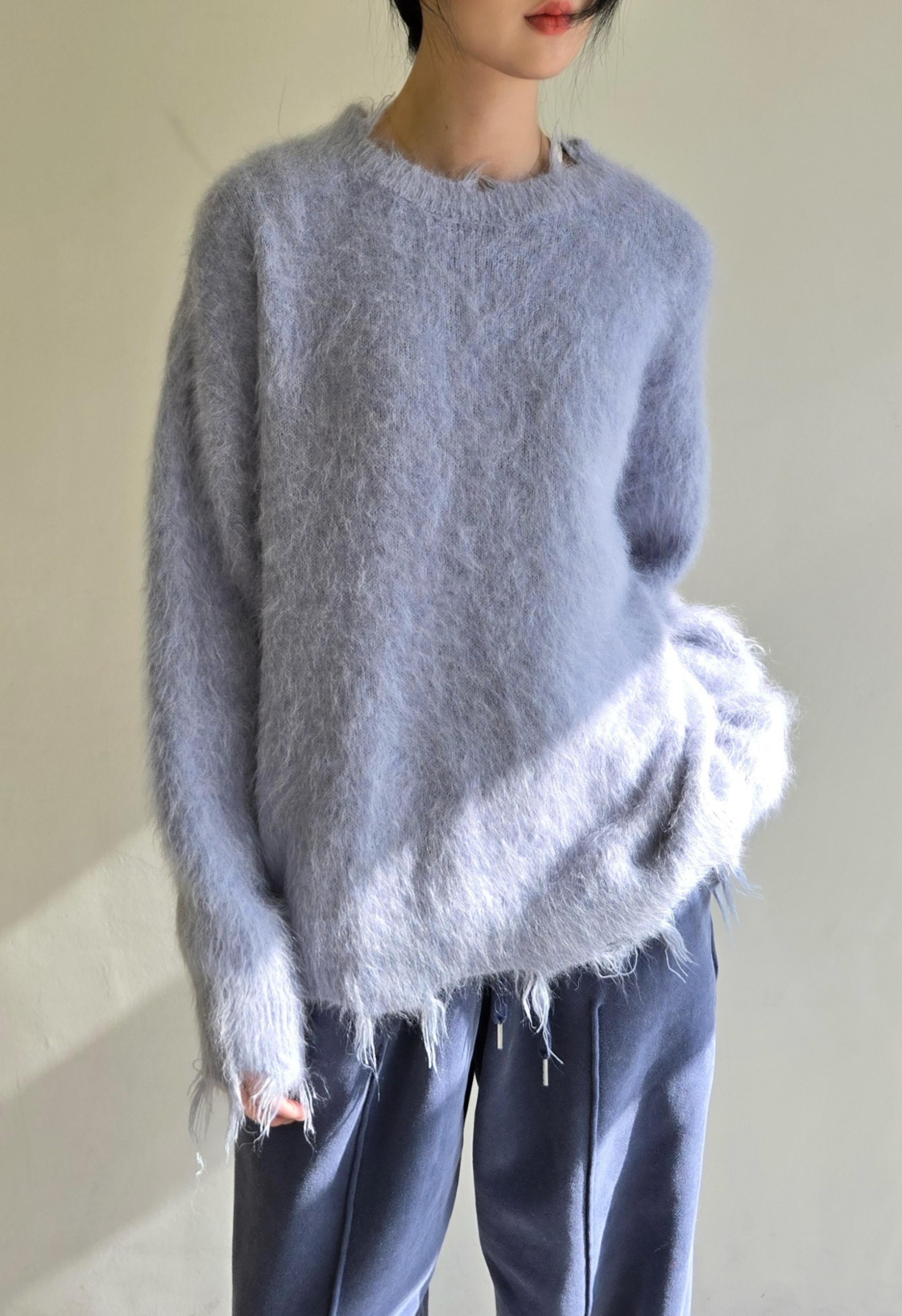 Blue Alpaca Wool Distressed Sweater Product Image