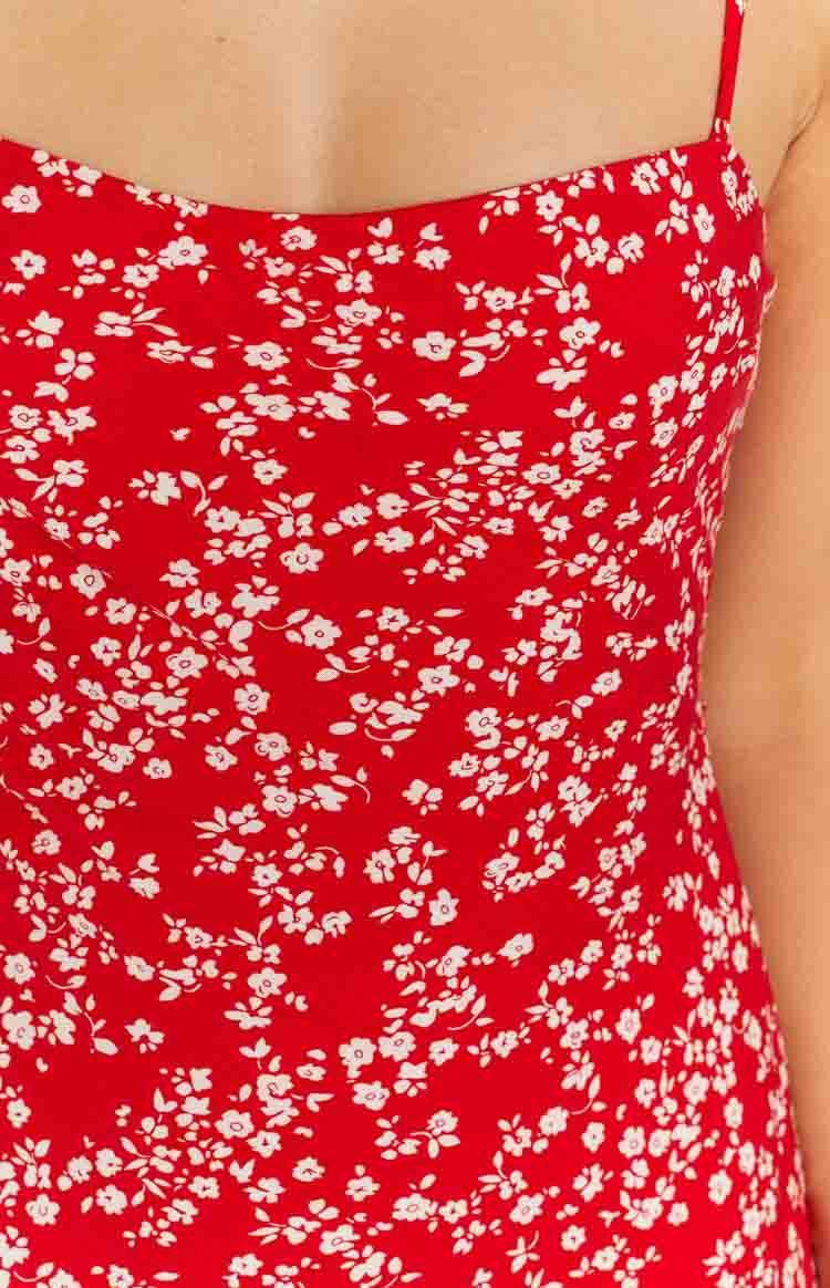 Delphine Red Floral Midi Dress Product Image