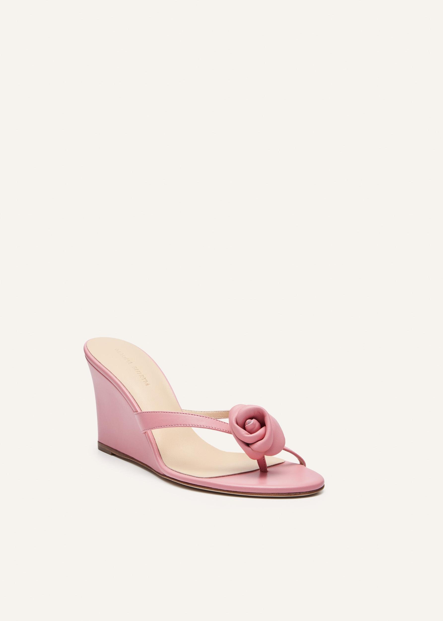 Wedge flower sandals in pink leather Product Image