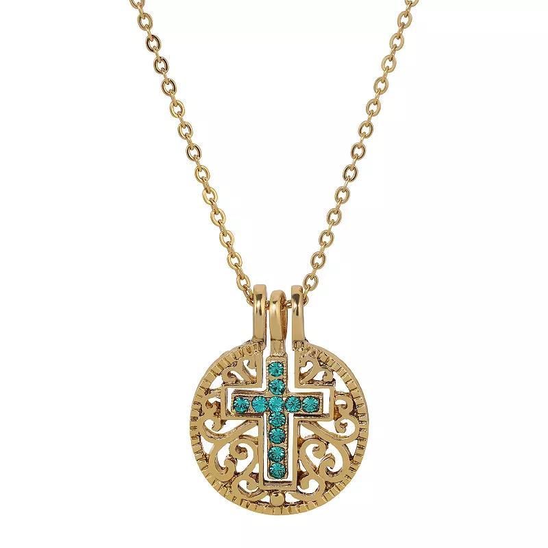 1928 Gold Tone Birthstone Crystal Cross Pendant Necklace, Womens, March Product Image