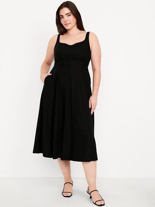 Fit &amp; Flare Linen-Blend Midi Dress Product Image