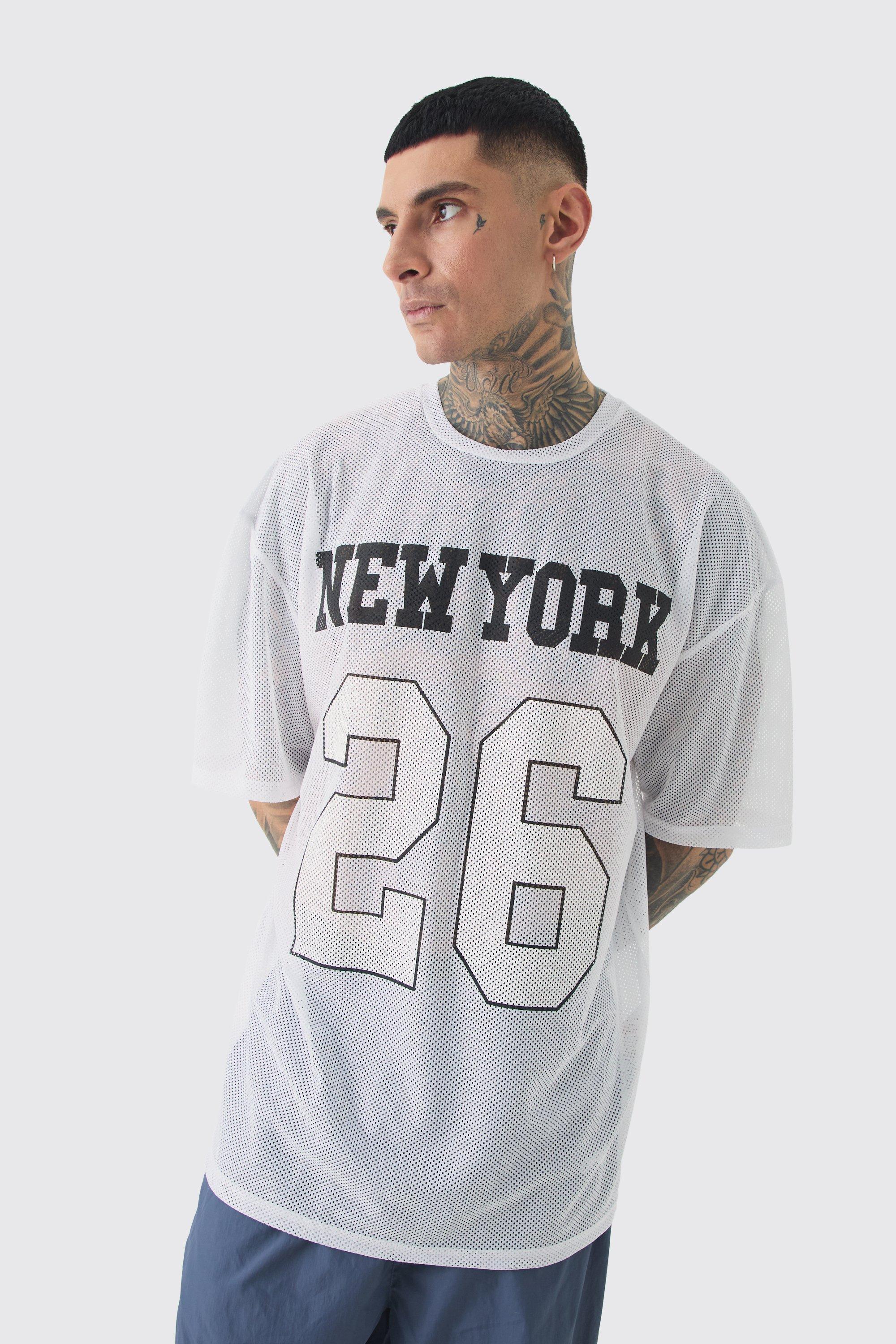 Mens Tall New York Printed Mesh Basketball T-shirt In White, White Product Image