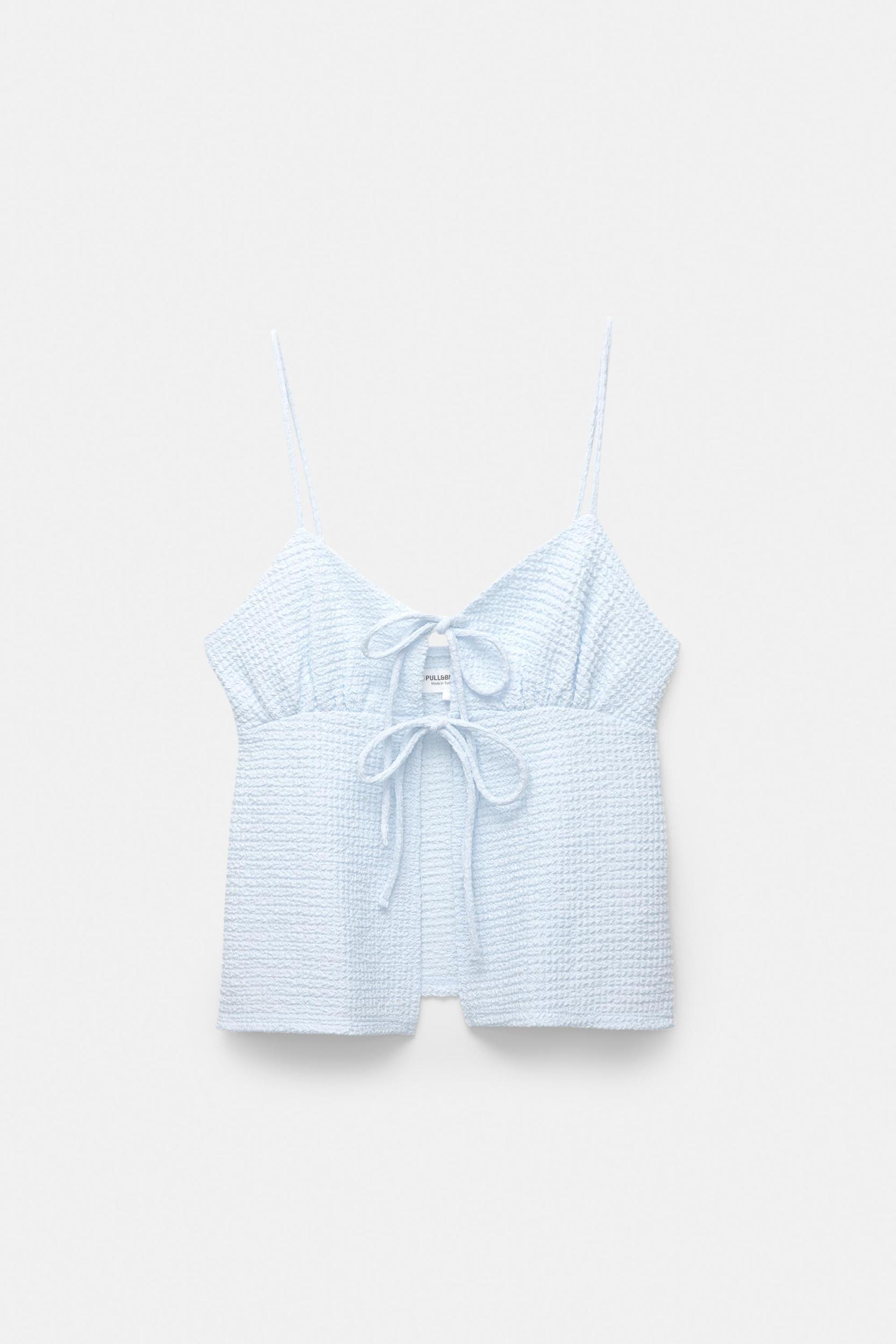Creased-effect top with bows Product Image
