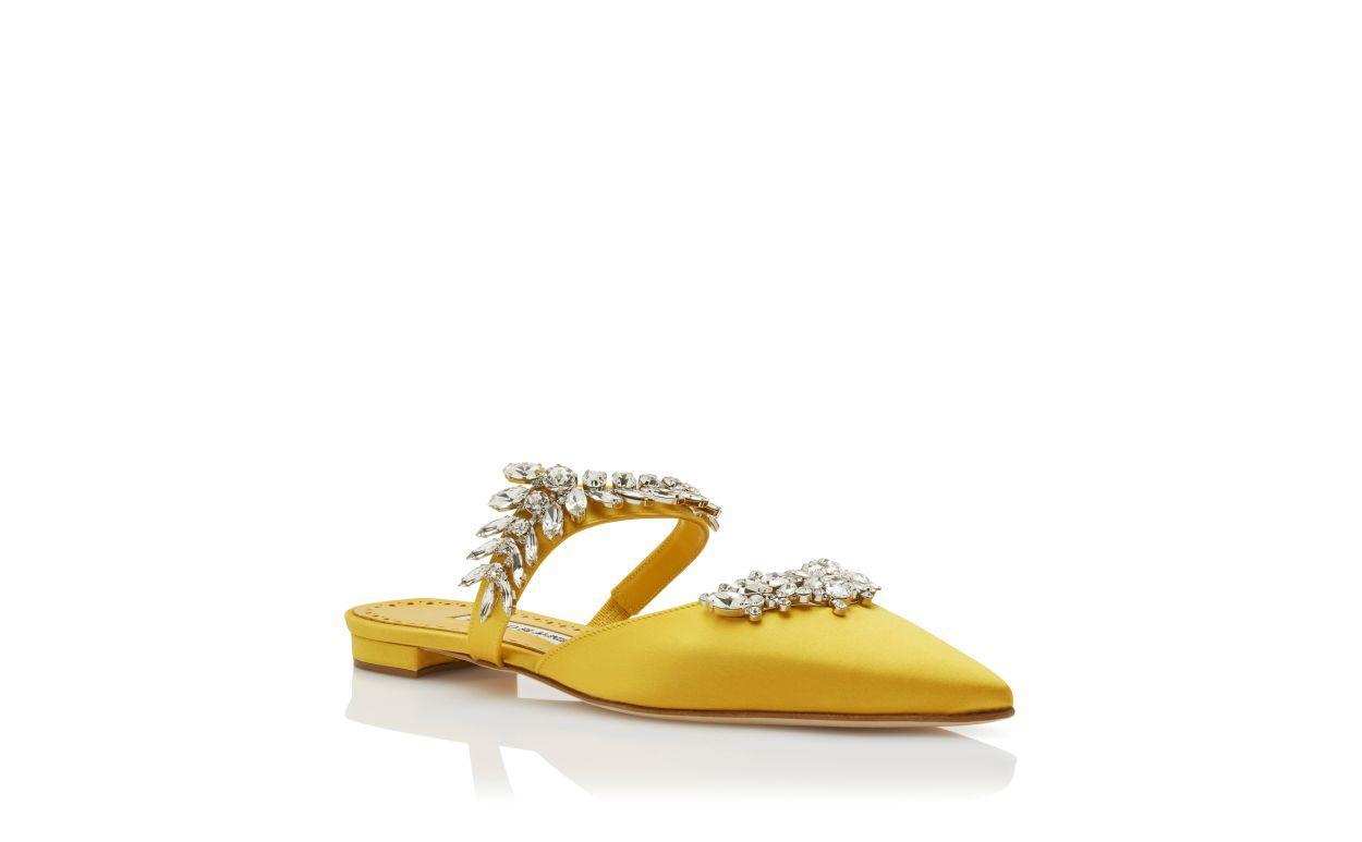 LURUMFLAT Yellow Satin Crystal Embellished Flat Mules Product Image